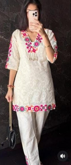 legant Cotton Shiffley Embroidered Top & Pant Set