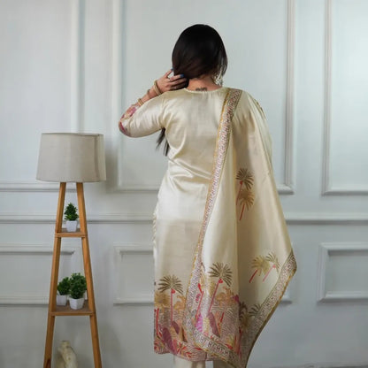 Grace Beige Silk Handworked Suit Set