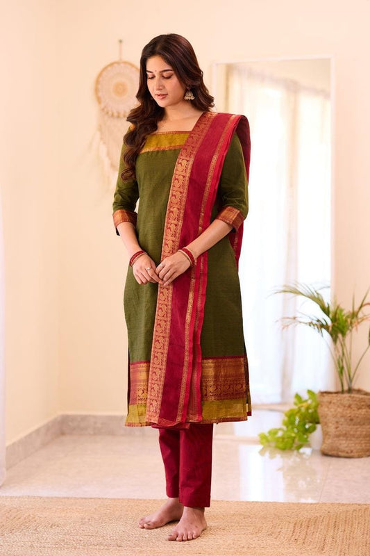 Mehendi Green Cotton Salwar Suit