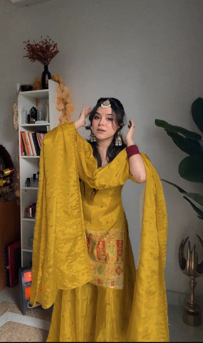 Designer Party Wear Set –Top, Palazzo & Dupatta