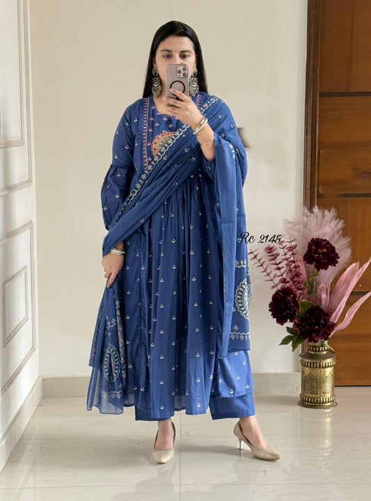 New Anarkali Kurta Set with Cotton Pant & Malmal Dupatta