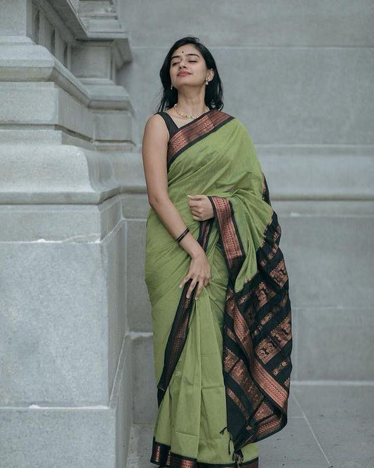 Bottle Green & Green Embellished Kanjivaram Lichi Silk Saree