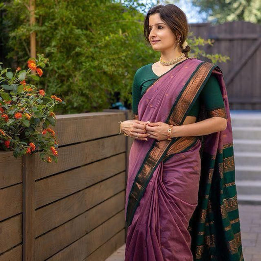 Dazzling Purple Soft Lichi Silk Cloth Rich Pallu Work Saree