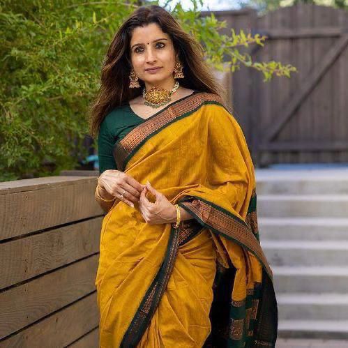 Yellow Soft Lichi Silk Kanjivaram Saree