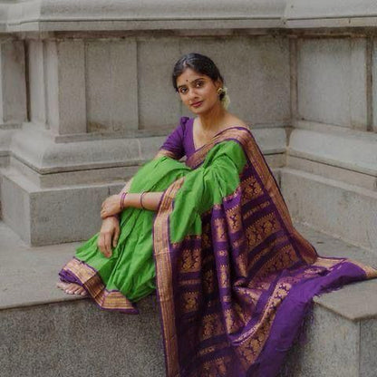 Purple & Green Rich Pallu Lichi Silk Saree
