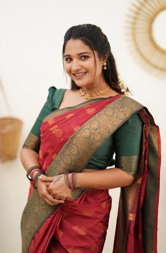 Ethnic Motifs Soft Lichi Silk Zari Kanjeevaram Saree