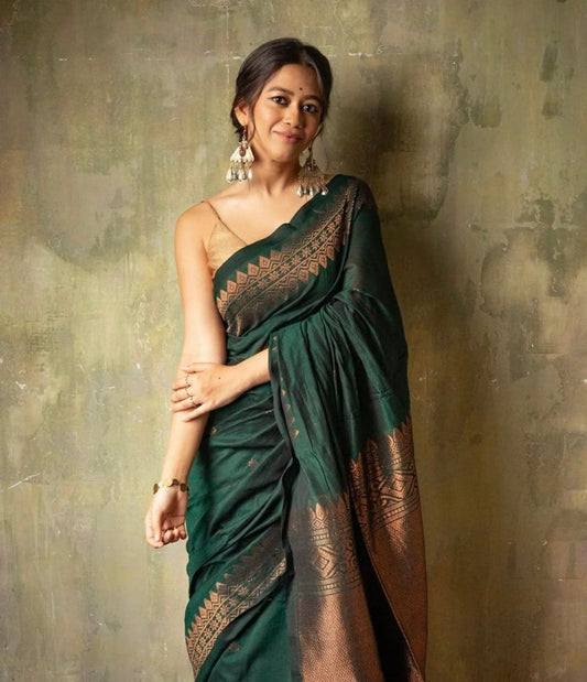 Green Bollywood Style Silk Blend Saree
