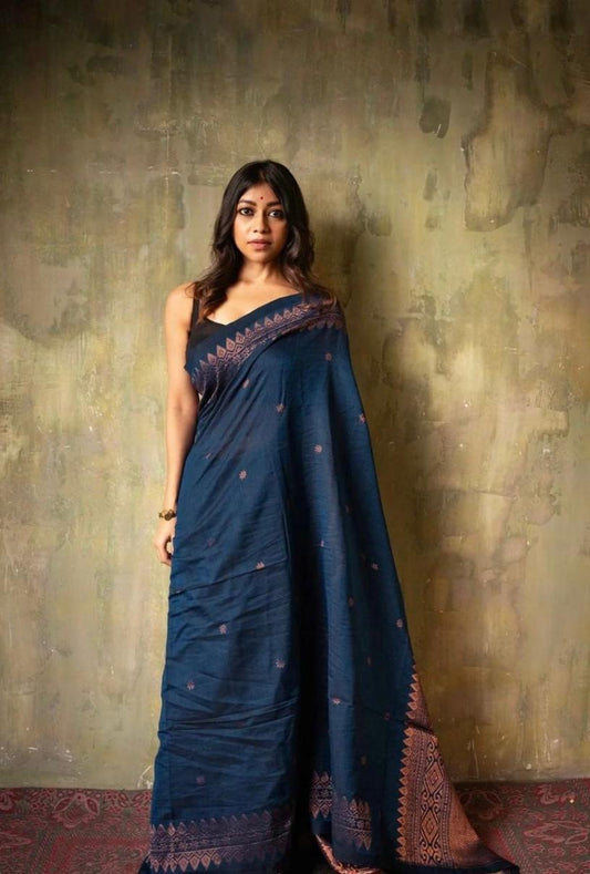 Beautiful Teal Blue Soft Litchi Silk Saree With Jacquard Work