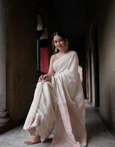 Floral Print Banarasi  Soft Lichi Silk Saree