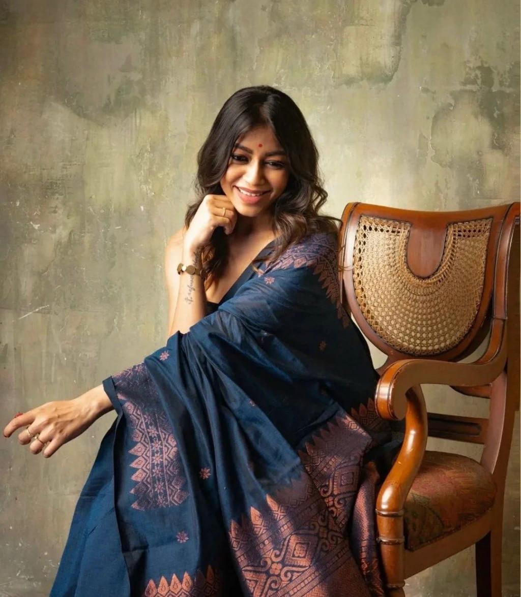 Beautiful Teal Blue Soft Litchi Silk Saree With Jacquard Work