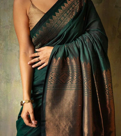 Green Bollywood Style Silk Blend Saree
