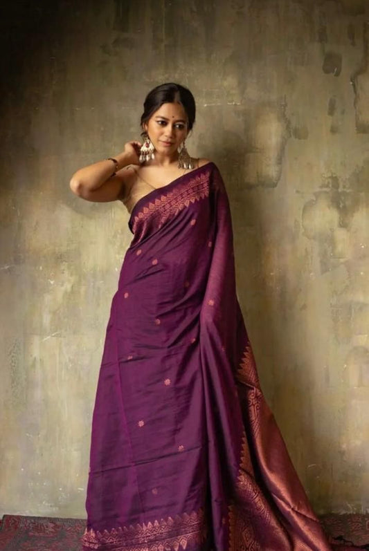 Marvellous Purple Soft Lichi Silk Saree With  Jacquard Blouse Piece