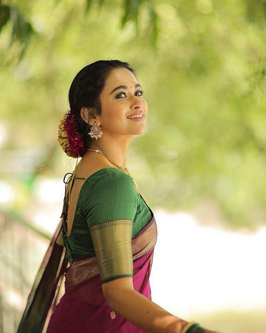 Soft Lichi Silk Saree with Rich Pallu & All-Over Jacquard Work