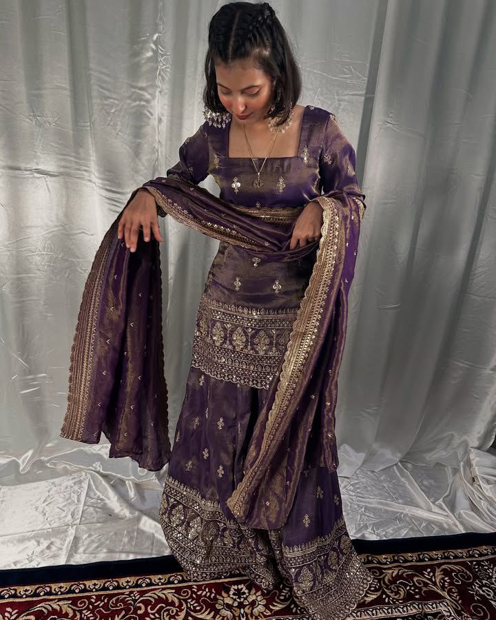 Premium Cosmos Shimmer Sharara Set