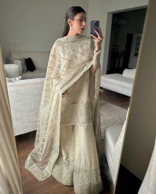 Premium Tabby Organza Embroidered Sharara Set