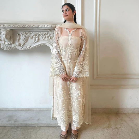 Elegant Heavy Net Embroidered Suit Set
