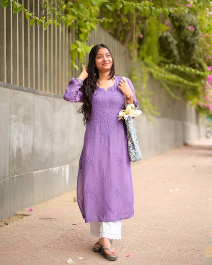 Beautiful Chikankari Rayon Kurti With Plazzo Set