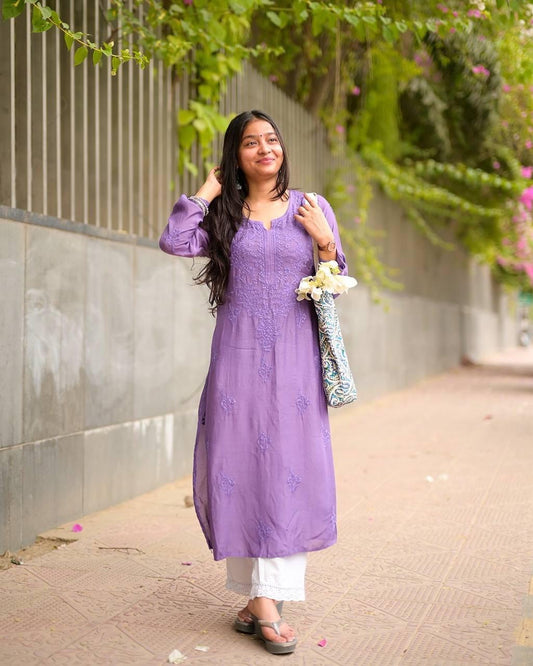 Beautiful Chikankari Rayon Kurti With Plazzo Set