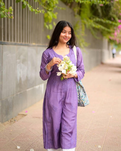 Beautiful Chikankari Rayon Kurti With Plazzo Set