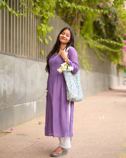 Beautiful Chikankari Rayon Kurti With Plazzo Set