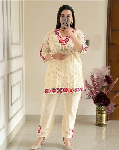New White Premium Designer Co-ord Set