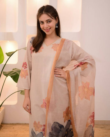 Elegant Cotton Floral Print Salwar Kameez Set with Dupatta