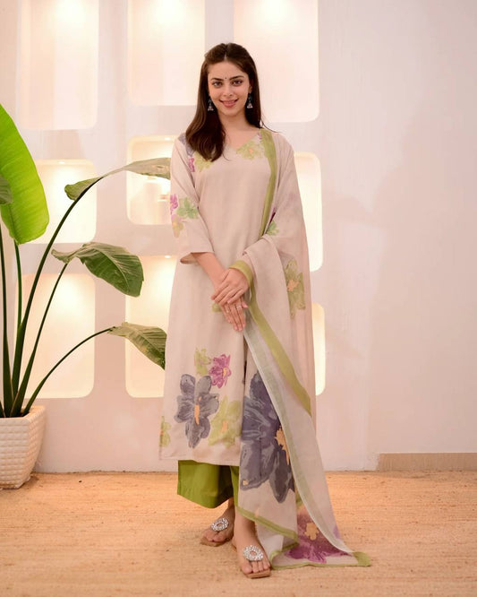 Elegant Cotton Floral Print Salwar Kameez Set with Dupatta
