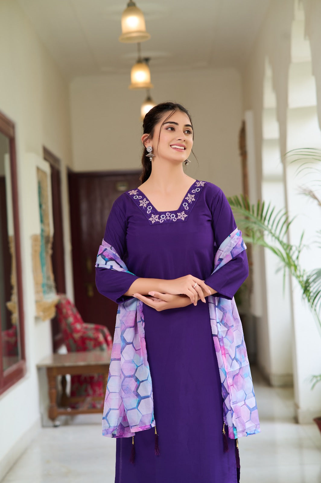 Embroidered Rayon Slub kurta set