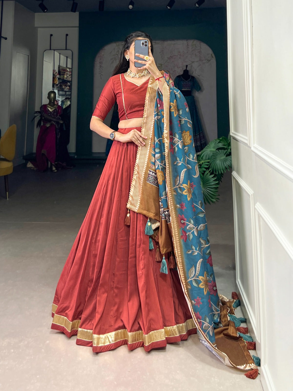 NEW STYLE PLAIN CHINON SILK LEHENGA CHOLI WITH PRINTED DUPATTA