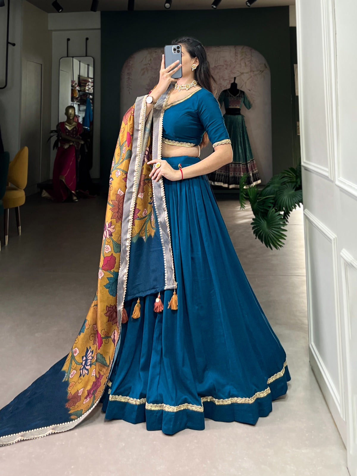 NEW STYLE PLAIN CHINON SILK LEHENGA CHOLI WITH PRINTED DUPATTA