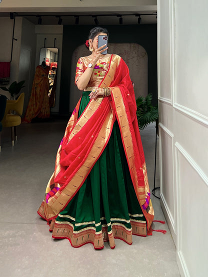 FANCY RED & GREEN VICHITRA SILK LEHENGA CHOLI