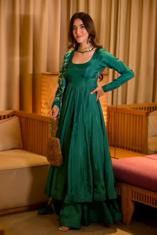 Liza Silk Anarkali With Digital Printed Dupatta