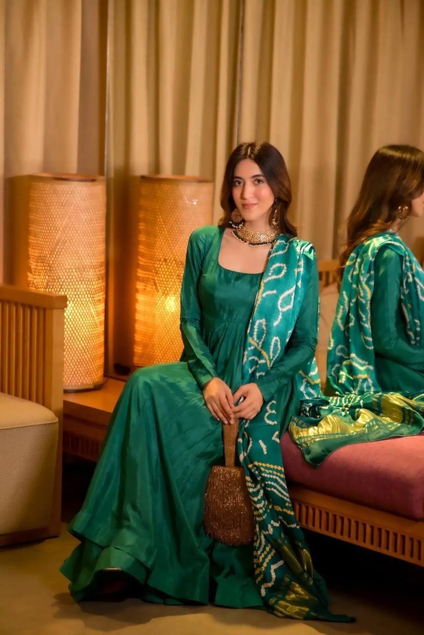 Liza Silk Anarkali With Digital Printed Dupatta