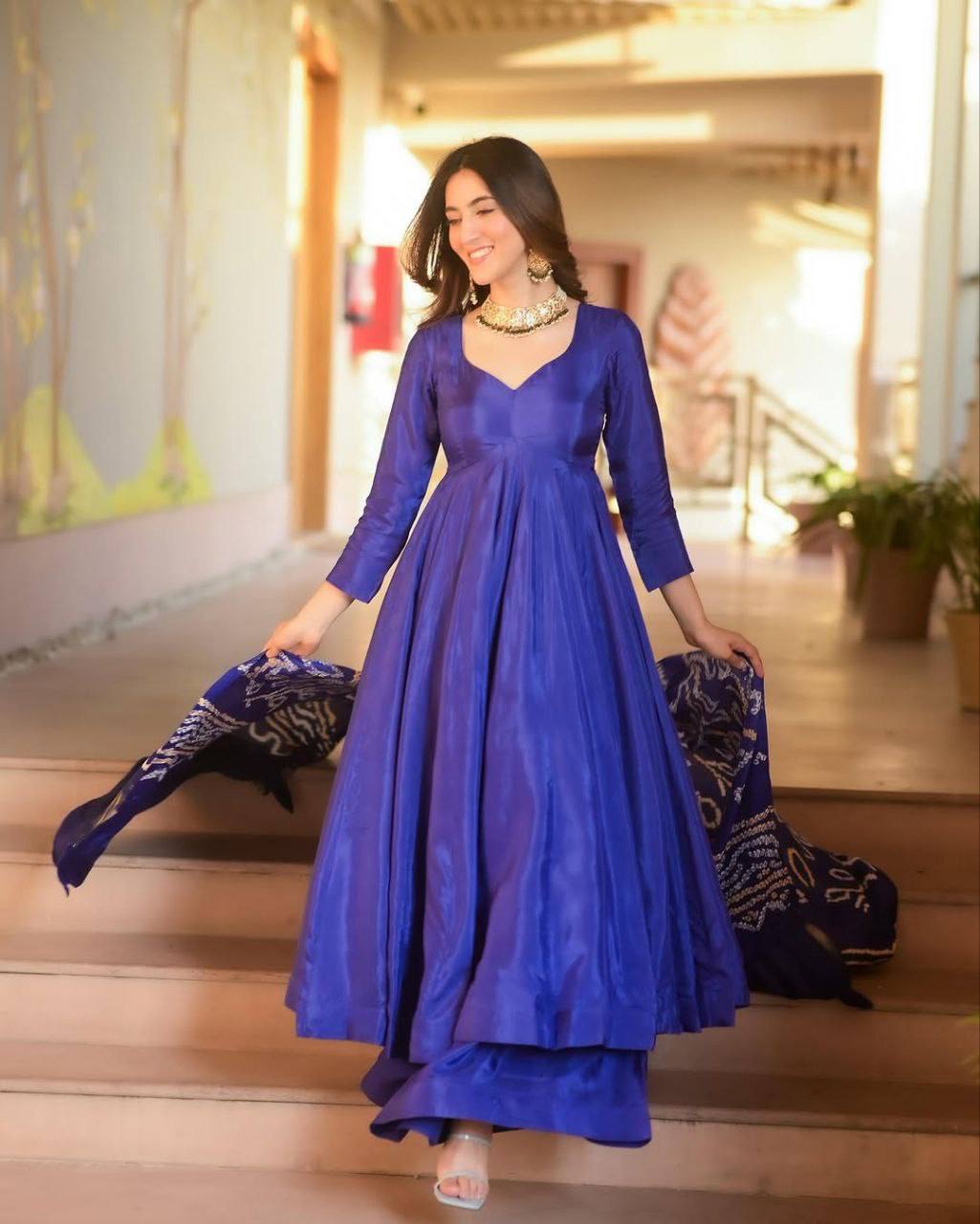 Liza Silk Anarkali With Digital Printed Dupatta