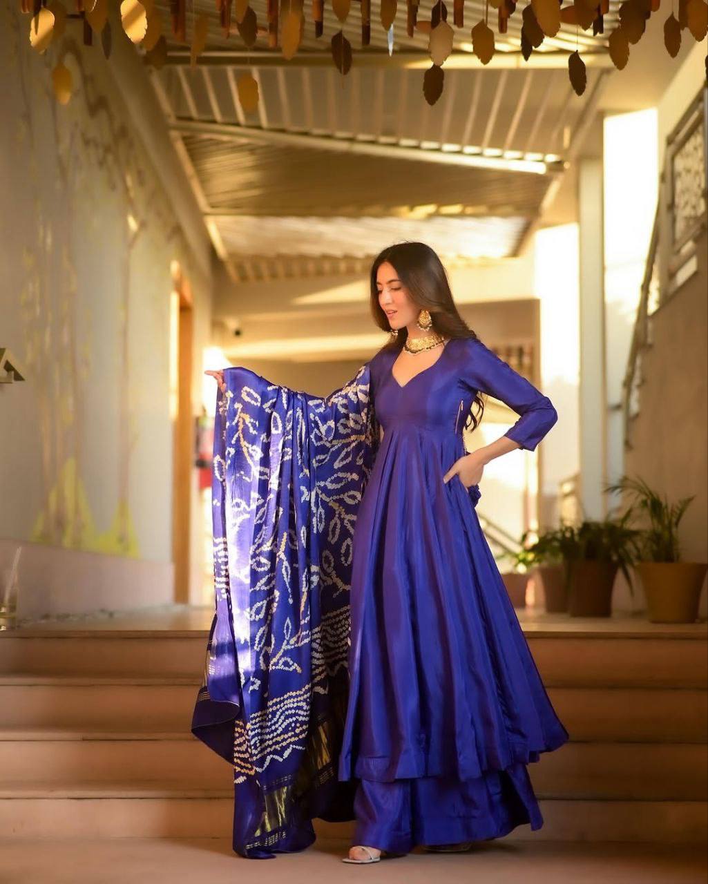 Liza Silk Anarkali With Digital Printed Dupatta