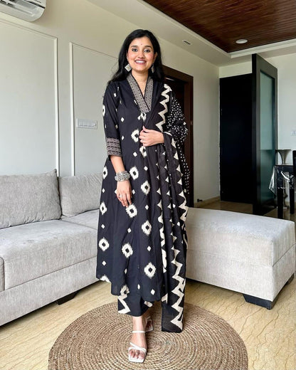Premium Discharge Cotton 3-Piece Set with Handwork