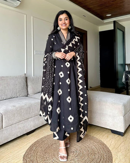 Premium Discharge Cotton 3-Piece Set with Handwork