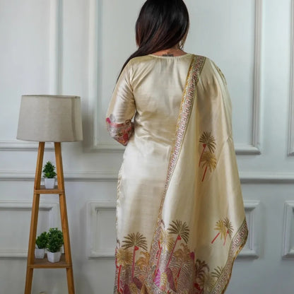 Grace Beige Silk Handworked Suit Set