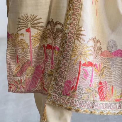 Grace Beige Silk Handworked Suit Set