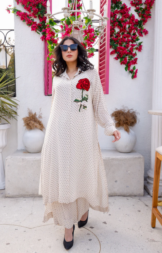 White Schiffli Embroidered Suit