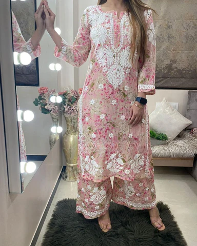 CHIKANKARI EMBRODERY KURTI AND PALLAZO SET