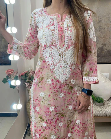 CHIKANKARI EMBRODERY KURTI AND PALLAZO SET