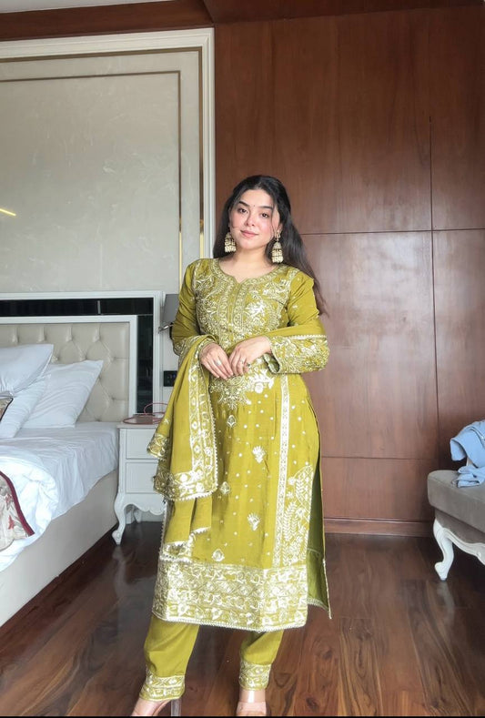 Exclusive Light Green Pant Pair Set By Kurtis By Shivay