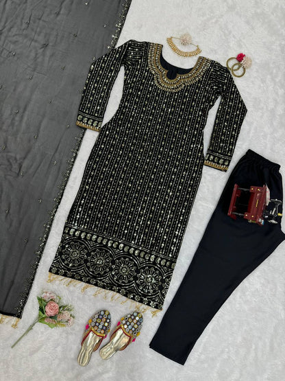 GORGEOUS SEQUENCE WORK PARTY WEAR GEORGETTE KURTA SET