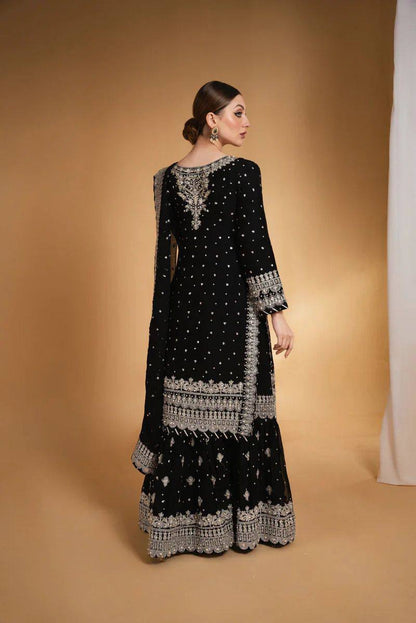 PARTY WEAR BLACK GEORGETTE SEQUENCE WITH EMBROIDERY WORK SHARARA SET