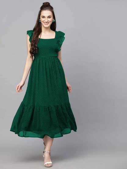Long Trending Georgette Butti Gown with Frill Sleeves