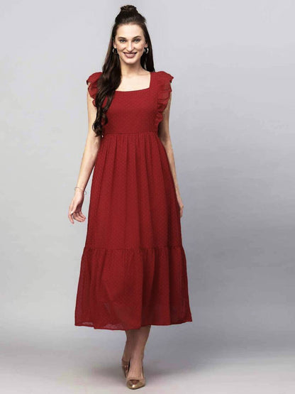 Long Trending Georgette Butti Gown with Frill Sleeves