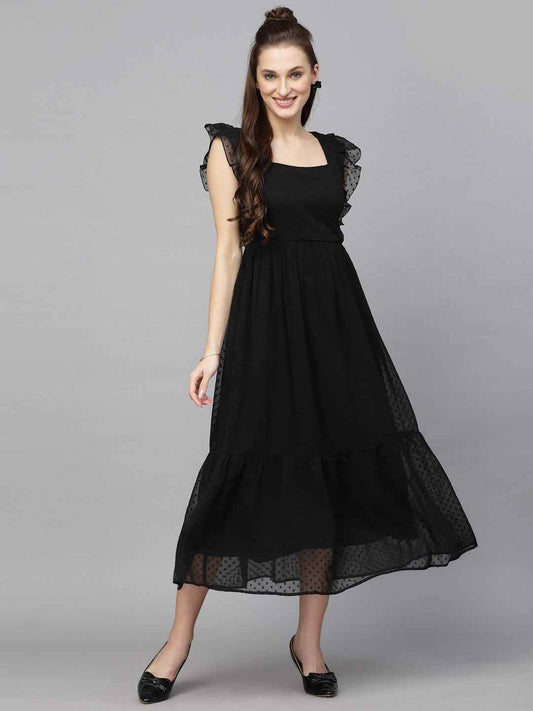 Long Trending Georgette Butti Gown with Frill Sleeves