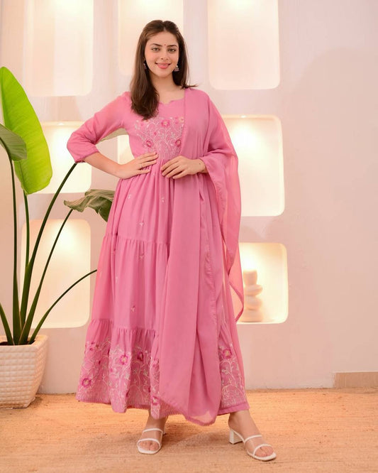 Exclusive Chanderi Embroidered Kurta Set with Dupatta