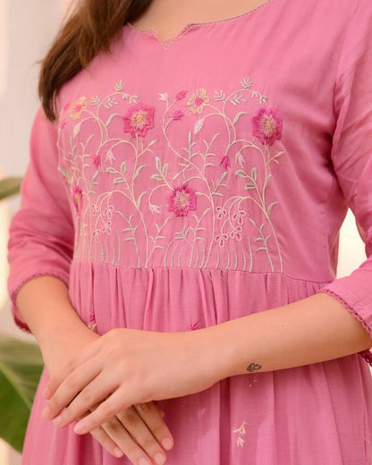 Exclusive Chanderi Embroidered Kurta Set with Dupatta
